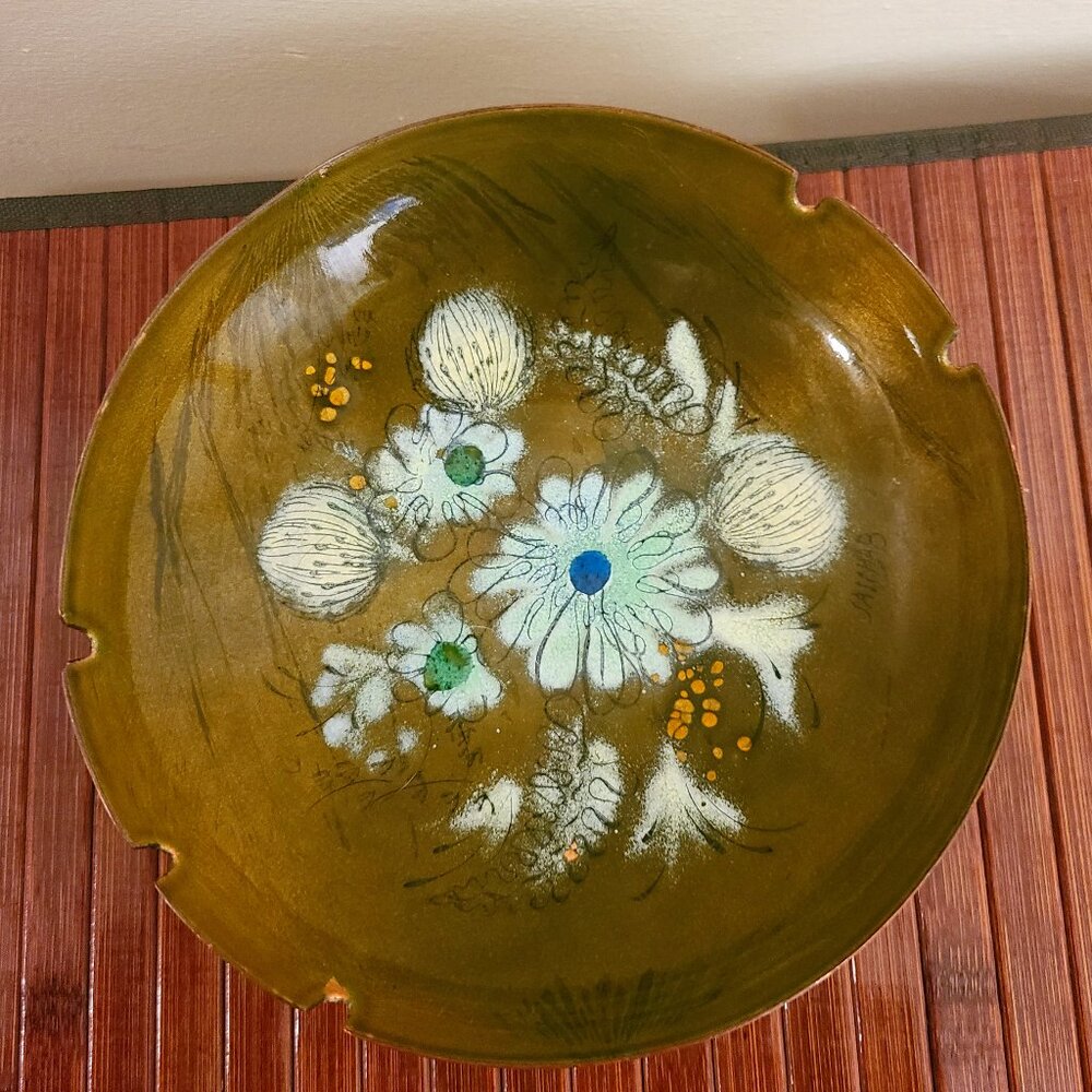 Vintage Sascha Brastoff Large Ashtray/Bowl  MCM Enamel and Copper Signed